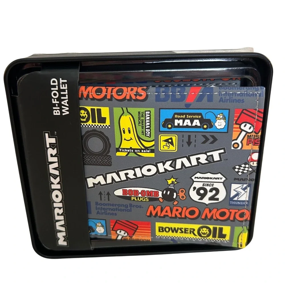 Nintendo Mario Kart Gray All Over Print Logo Bi-Fold Wallet New!